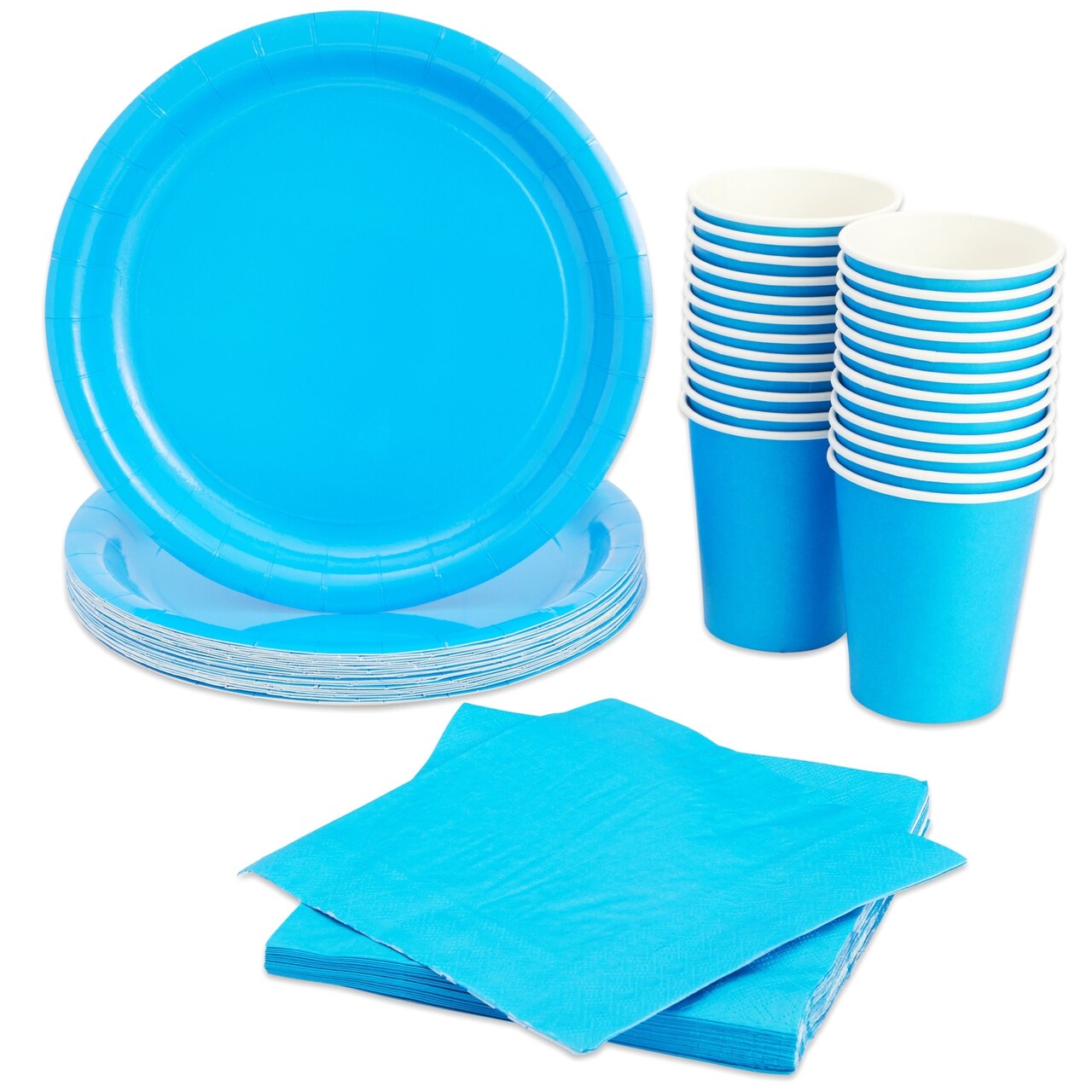Serves 24 Blue Party Supplies Disposable Paper Plates Cups Napkins for Birthday Party Graduation Gender Reveal Baby Boy Shower Picnic